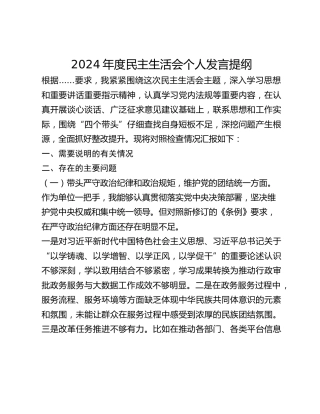 2024年审批局民主生活会个人发言提纲