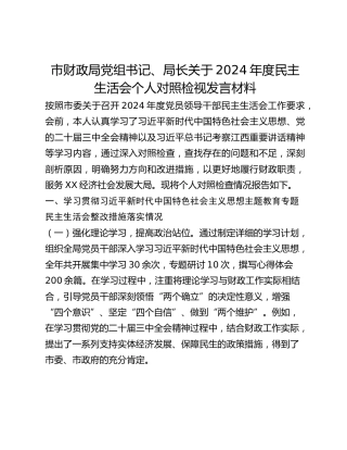 市财政局党组书记、局长关于2024年度民主生活会个人对照检视发言材料