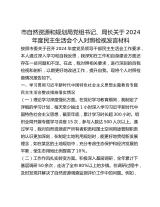 市自然资源和规划局党组书记、局长关于2024年度民主生活会个人对照检视发言材料