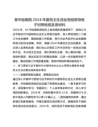 某市检察院2024年度民主生活会党组领导班子对照检视发言材料