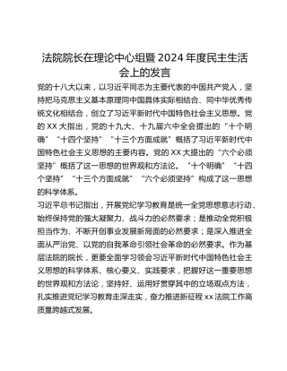 法院院长在理论中心组暨2024年度民主生活会上的发言
