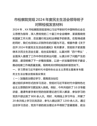 市检察院党组2024年度民主生活会领导班子对照检视发言材料