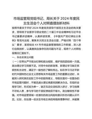 市场监管局党组书记、局长关于2024年度民主生活会个人对照查摆剖析材料