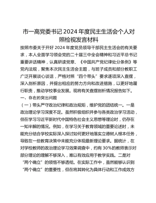 市一高党委书记2024年度民主生活会个人对照检视发言材料