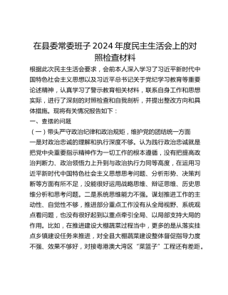 在县委常委班子2024年度民主生活会上的发言提纲