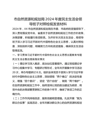 市自然资源和规划局2024年度民主生活会领导班子对照检视发言材料