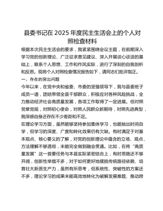 县委书记在2025年度民主生活会上的个人对照检查材料 (2)