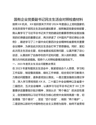 国有企业党委副书记民主生活会对照检查材料