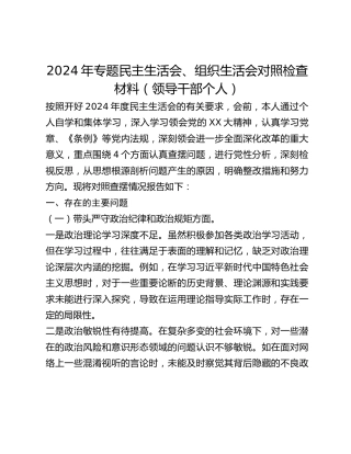 年专题民主生活会、组织生活会对照检查材料