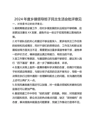年度乡镇领导班子民主生活会批评意见