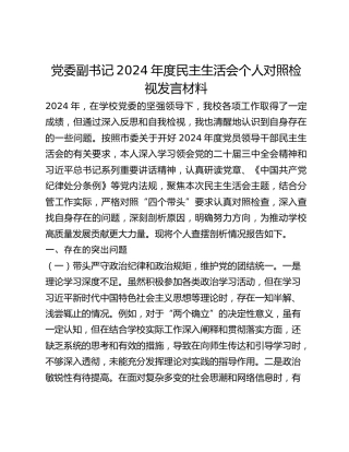 党委副书记2024年度民主生活会个人对照检视发言材料 (2)
