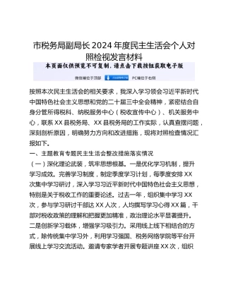 市税务局副局长2024年度民主生活会个人对照检视发言材料