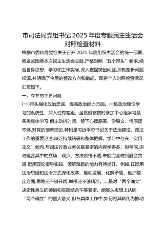 市司法局党组书记2025年度专题民主生活会对照检查材料