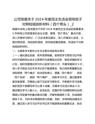 公司党委关于2024年度民主生活会领导班子对照检视剖析材料（四个带头）_2