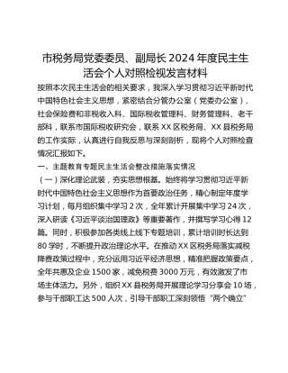 市税务局党委委员、副局长2024年度民主生活会个人对照检视发言材料