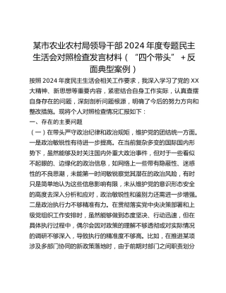 某市农业农村局领导干部2024年度专题民主生活会对照检查发言材料