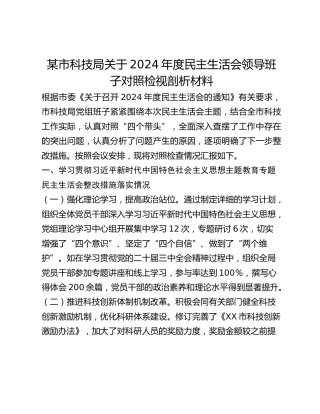 某市科技局关于2024年度民主生活会领导班子对照检视剖析材料