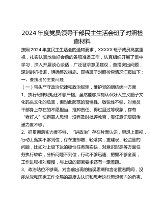 2024年度民主生活会 班子对照检查材料