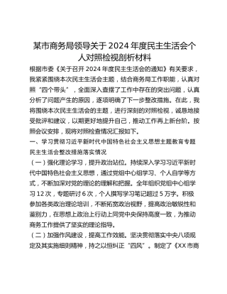 某市商务局领导关于2024年度民主生活会个人对照检视剖析材料