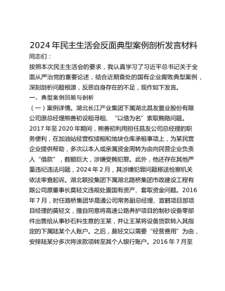 2024年民主生活会反面典型案例剖析发言材料