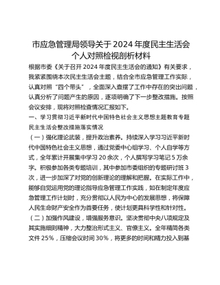 市应急管理局领导关于2024年度民主生活会个人对照检视剖析材料