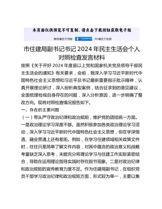 市住建局副书记书记2024年民主生活会个人对照检查发言材料 (2)