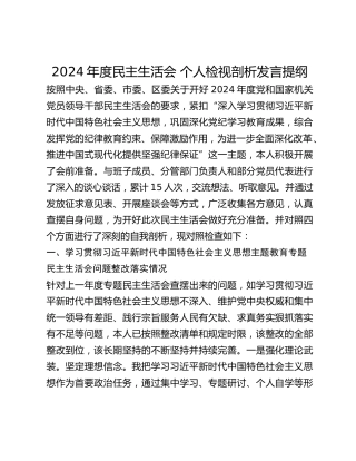 2024年度民主生活会 个人检视剖析发言提纲