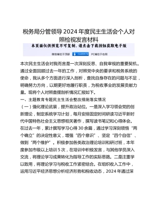 税务局分管领导2024年度民主生活会个人对照检视发言材料