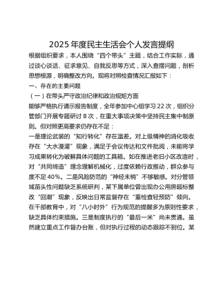 2025年度民主生活会个人发言提纲
