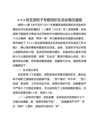 ×××党支部班子专题组织生活会情况通报