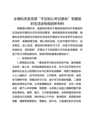 乡镇机关党支部“不忘初心牢记使命”专题组织生活会检视剖析材料