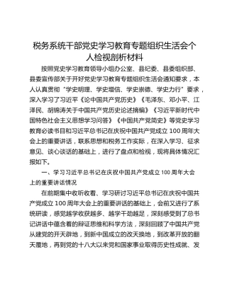 税务系统干部党史学习教育专题组织生活会个人检视剖析材料