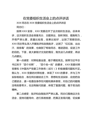 在党委组织生活会上的点评讲话