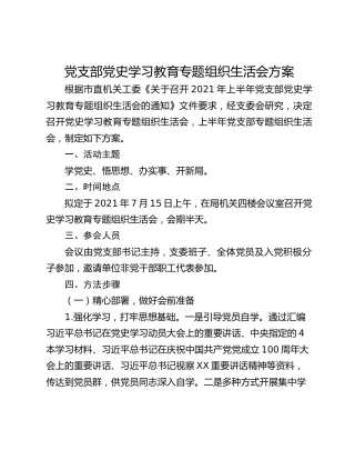 党支部党史学习教育专题组织生活会方案