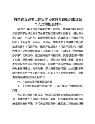 机关党支部书记学习教育专题组织生活会个人对照检查材料