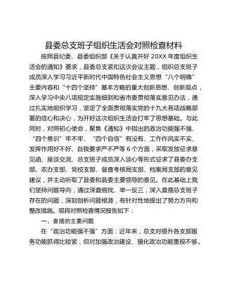 县委总支班子组织生活会对照检查材料