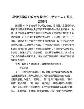 县级领导学习教育专题组织生活会个人对照发言提纲