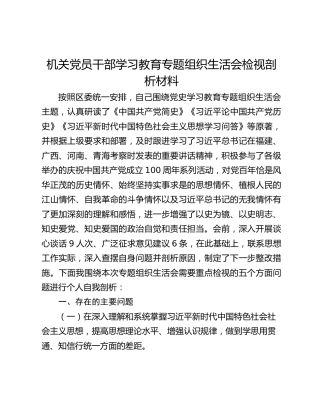 机关党员干部学习教育专题组织生活会个人检视剖析材料