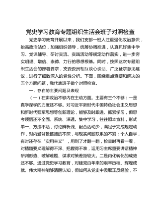 党史学习教育专题组织生活会班子对照检查