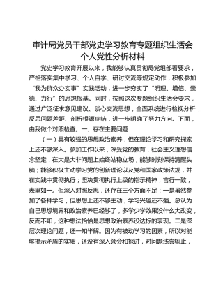 审计局党员干部党史学习教育专题组织生活会个人党性分析材料