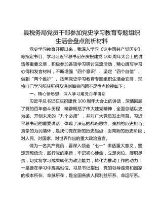 县税务局党员干部参加党史学习教育专题组织生活会盘点剖析材料