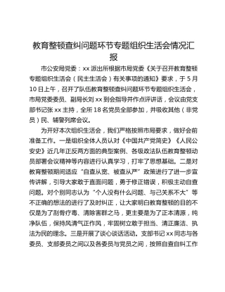 教育整顿查纠问题环节专题组织生活会情况汇报