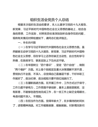 组织生活会党员个人总结