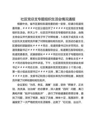 社区党总支专题组织生活会情况通报