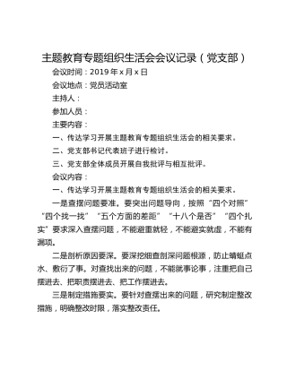主题教育专题组织生活会会议记录（党支部）