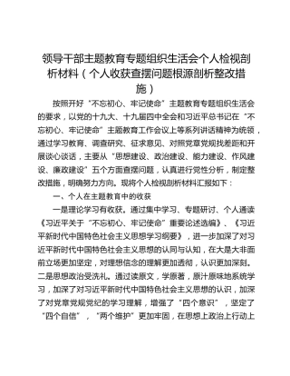 领导干部主题教育专题组织生活会个人检视剖析材料（个人收获查摆问题根源剖析整改措施）