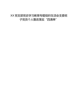 XX党支部党史学习教育专题组织生活会支委班子党员个人整改落实“四清单”