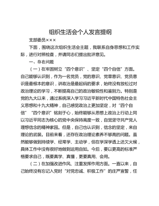 组织生活会个人发言提纲 支部委员