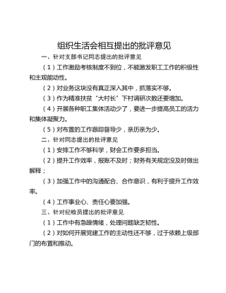 组织生活会相互提出的批评意见