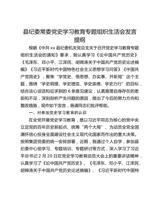 县纪委常委党史学习教育专题组织生活会发言提纲